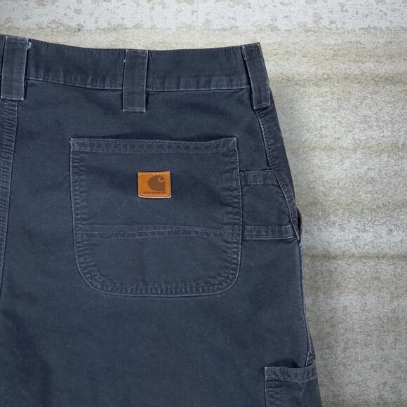 Vintage Carhartt Carpenter Pants Jet Black Canvas Baggy Wide Leg Dungarees 90s - Picture 3 of 5
